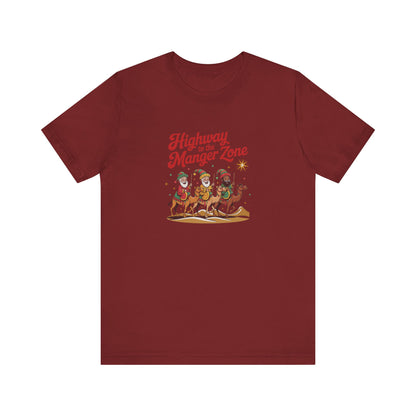 Highway to the Manger Zone — Top Gun-Inspired Christmas Retro Tee (Dark)