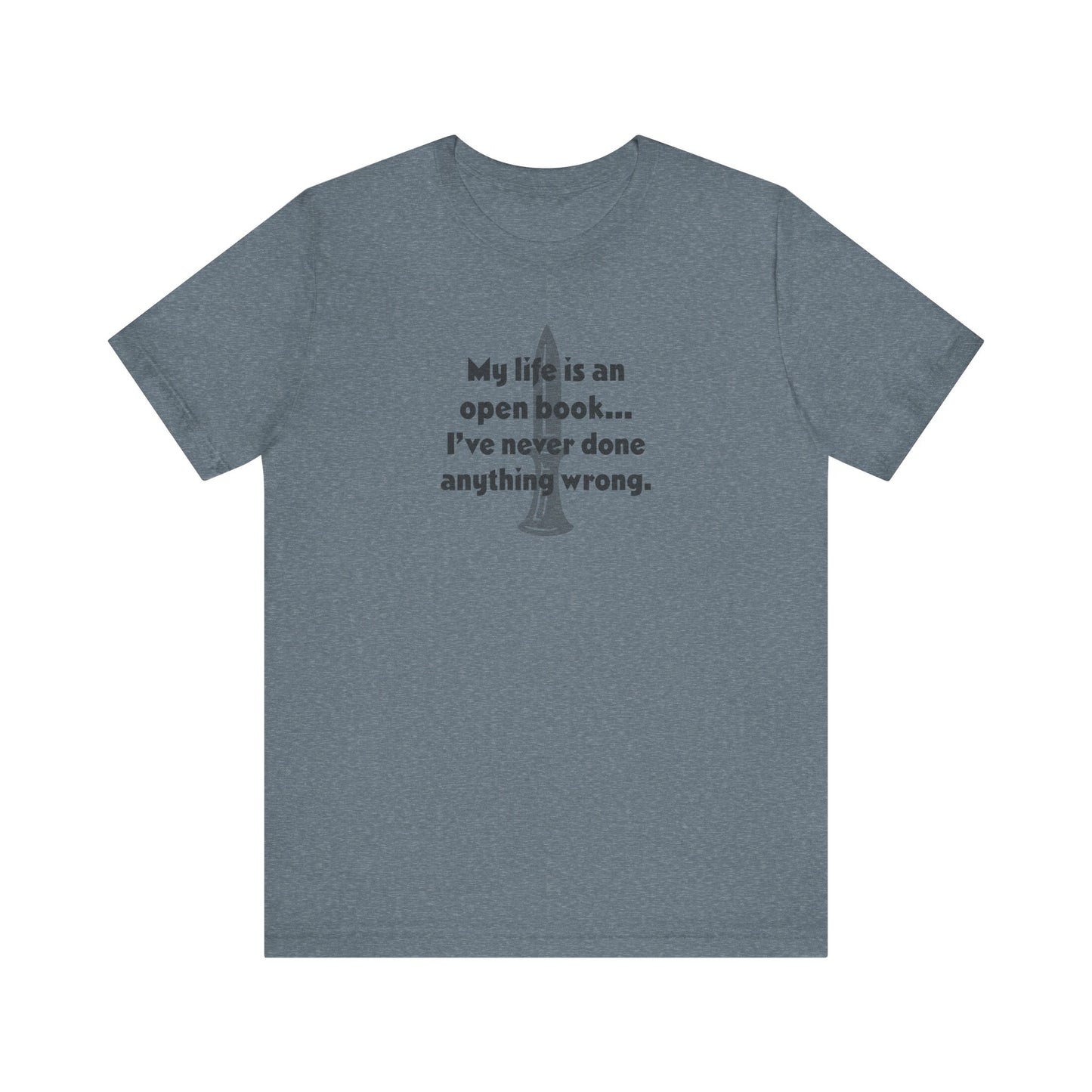 My Life Is an Open Book, I've Never Done Anything Wrong — Clue Retro Tee (Light)