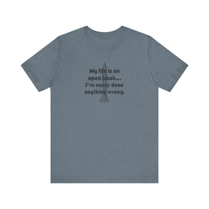 My Life Is an Open Book, I've Never Done Anything Wrong — Clue Retro Tee (Light)