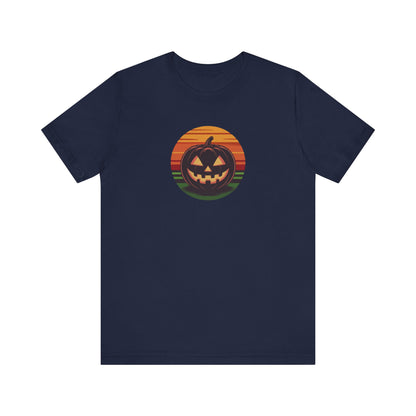 Retro Jack: Glowing Classic — Halloween Sunset Tee (Dark)