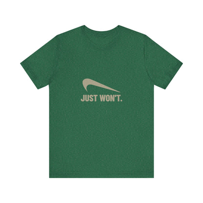 Just Won’t Athletic Parody — Retro Workout Tee (Dark)