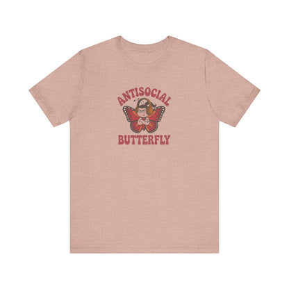 Antisocial Butterfly (Female) — Retro Workout Tee (Light)