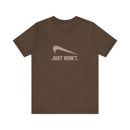 Just Won’t Athletic Parody — Retro Workout Tee (Dark)
