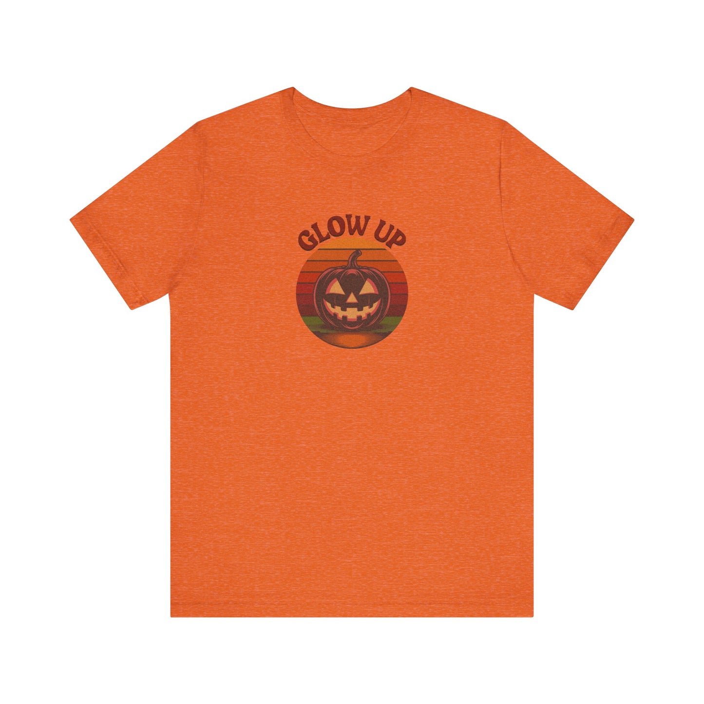 Halloween Glow Up Pumpkin — Retro Autumn Sunset Tee (Light)
