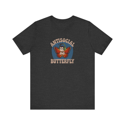 Antisocial Butterfly (Male) — Retro Workout Tee (Dark)