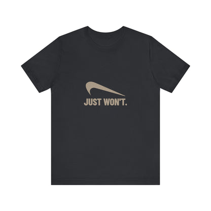 Just Won’t Athletic Parody — Retro Workout Tee (Dark)