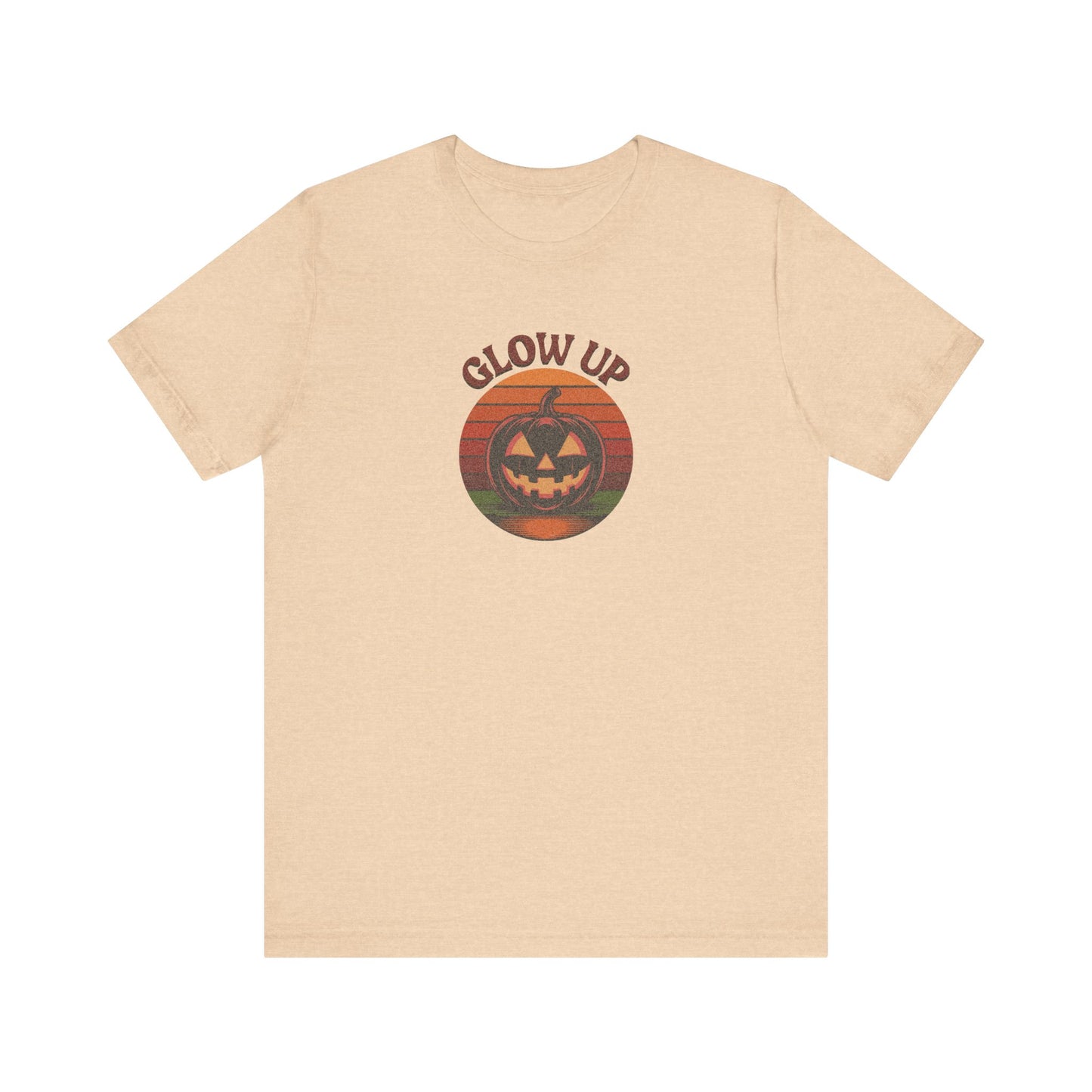 Halloween Glow Up Pumpkin — Retro Autumn Sunset Tee (Light)
