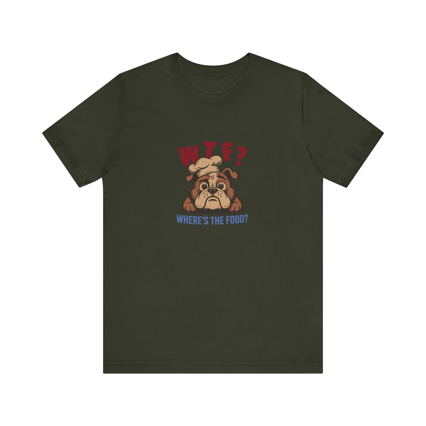 WTF? Where’s the Food? — Bulldog Chef Retro Tee (Dark)
