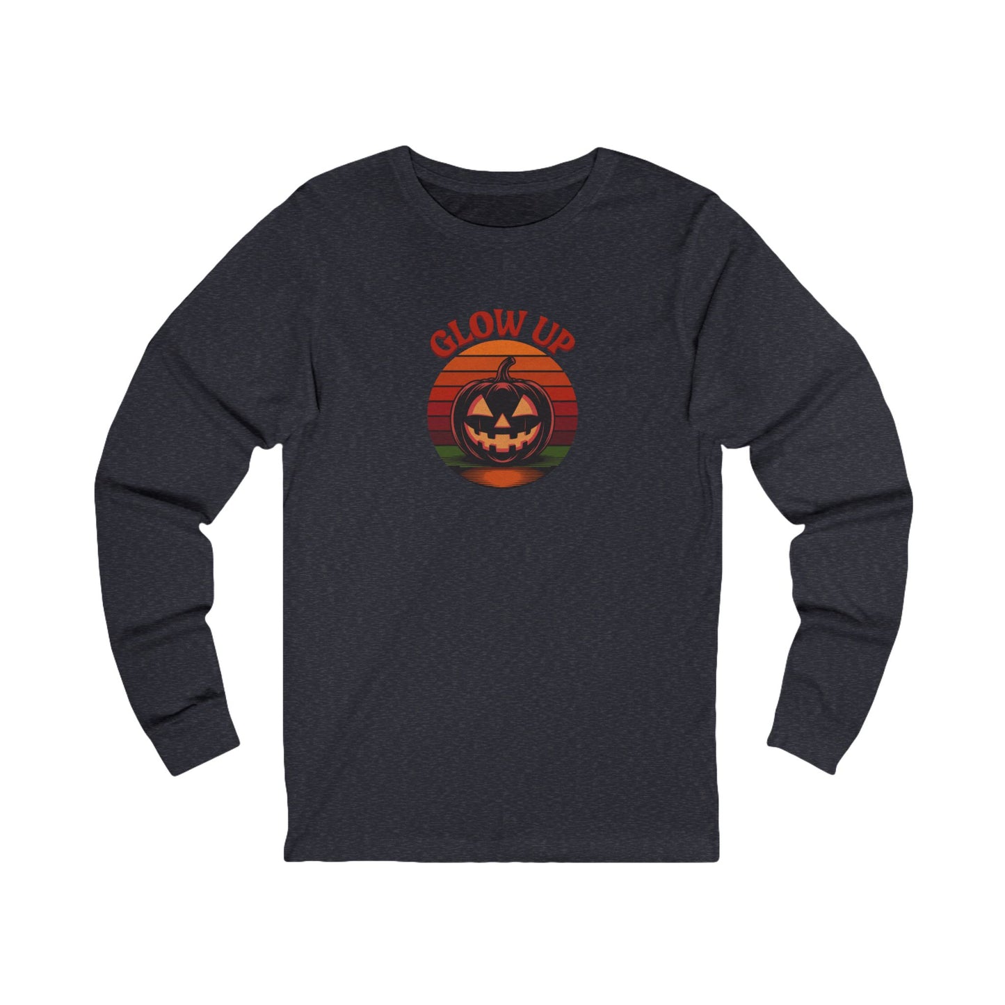 Halloween Glow Up Pumpkin — Retro Autumn Sunset Long Sleeve (Dark)