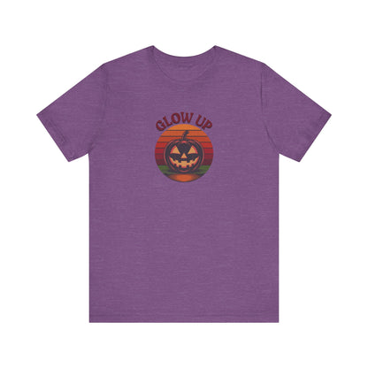 Halloween Glow Up Pumpkin — Retro Autumn Sunset Tee (Light)