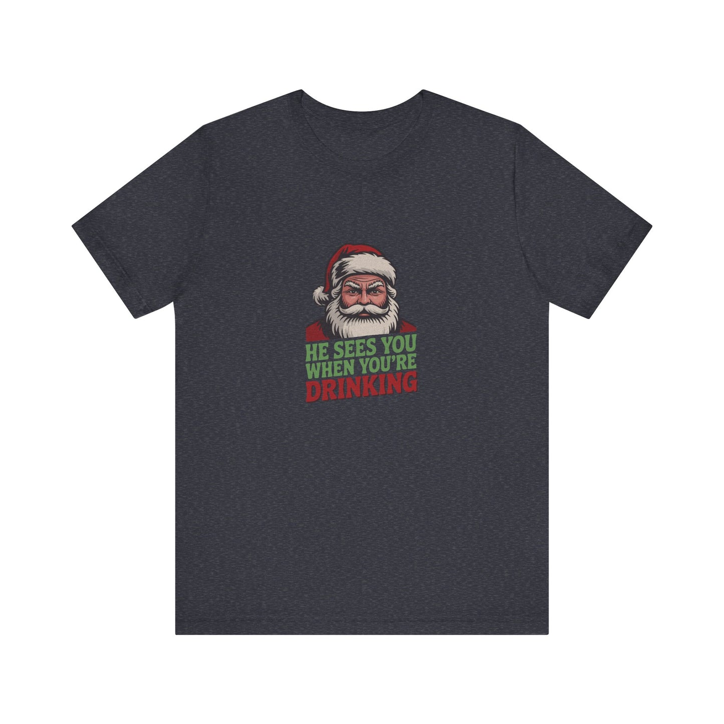 He Sees You When You're Drinking — Judgmental Santa Retro Tee (Dark)