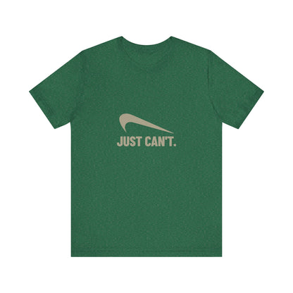 Just Can’t Athletic Parody — Retro Workout Tee (Dark)