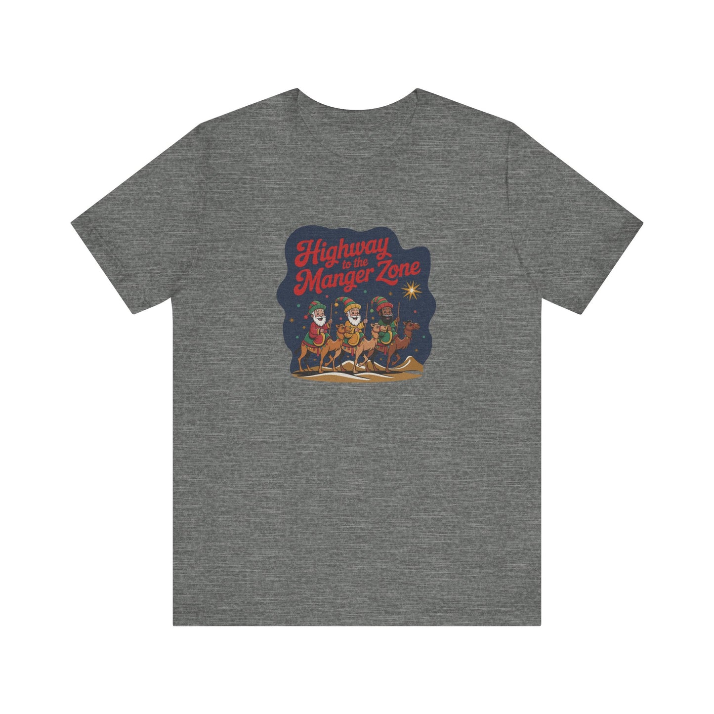 Highway to the Manger Zone — Top Gun-Inspired Christmas Retro Tee (Light)