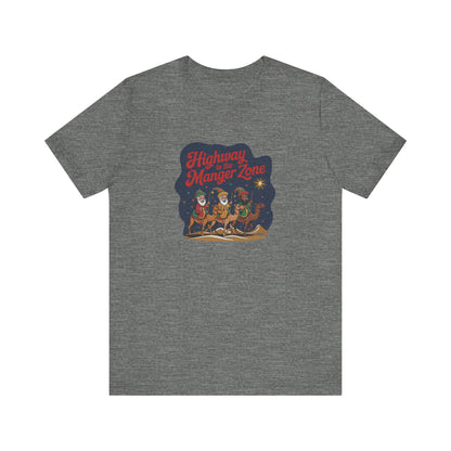 Highway to the Manger Zone — Top Gun-Inspired Christmas Retro Tee (Light)