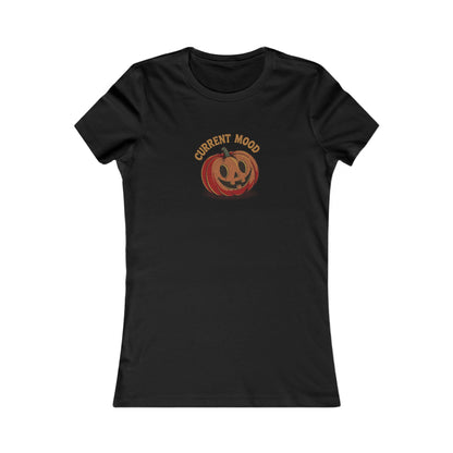 Current Mood (Cute Pumpkin) — Retro Halloween Women's Tee (Dark)