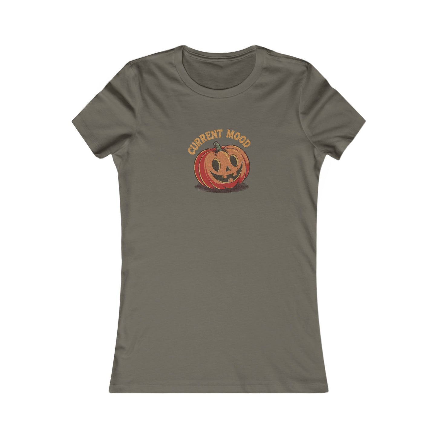Current Mood (Cute Pumpkin) — Retro Halloween Women's Tee (Dark)
