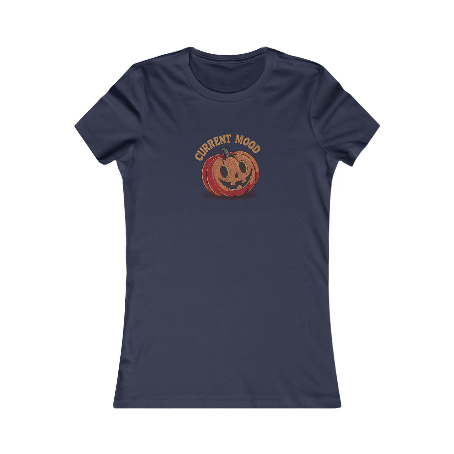Current Mood (Cute Pumpkin) — Retro Halloween Women's Tee (Dark)