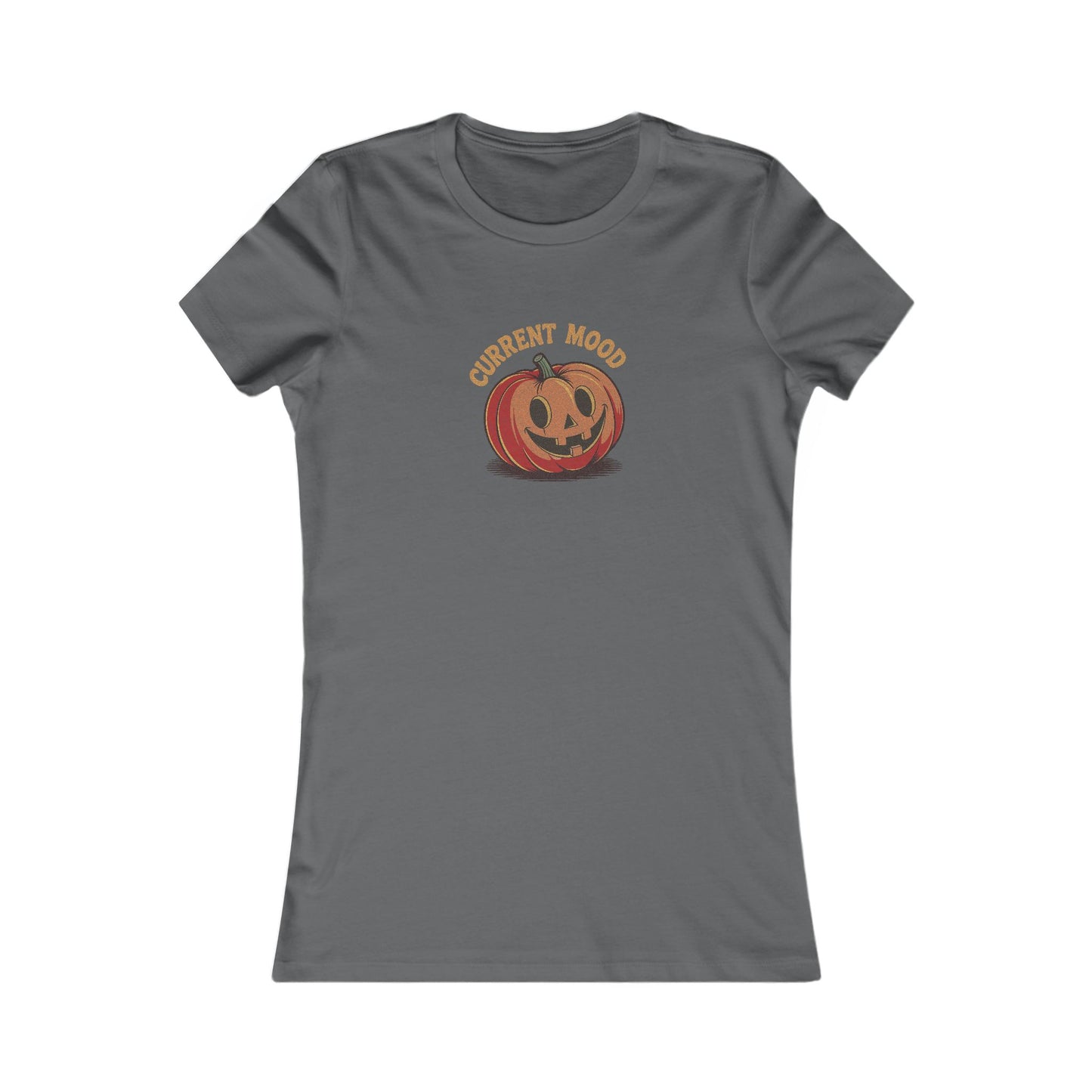 Current Mood (Cute Pumpkin) — Retro Halloween Women's Tee (Dark)