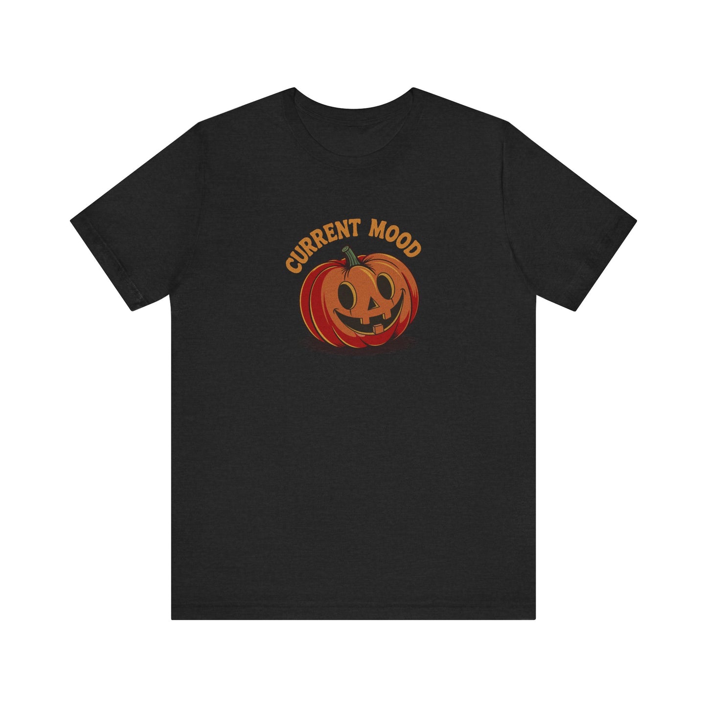 Current Mood (Cute Pumpkin) — Retro Halloween Tee (Dark)