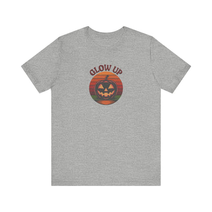 Halloween Glow Up Pumpkin — Retro Autumn Sunset Tee (Light)
