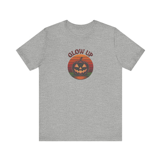 Halloween Glow Up Pumpkin — Retro Autumn Sunset Tee (Light)
