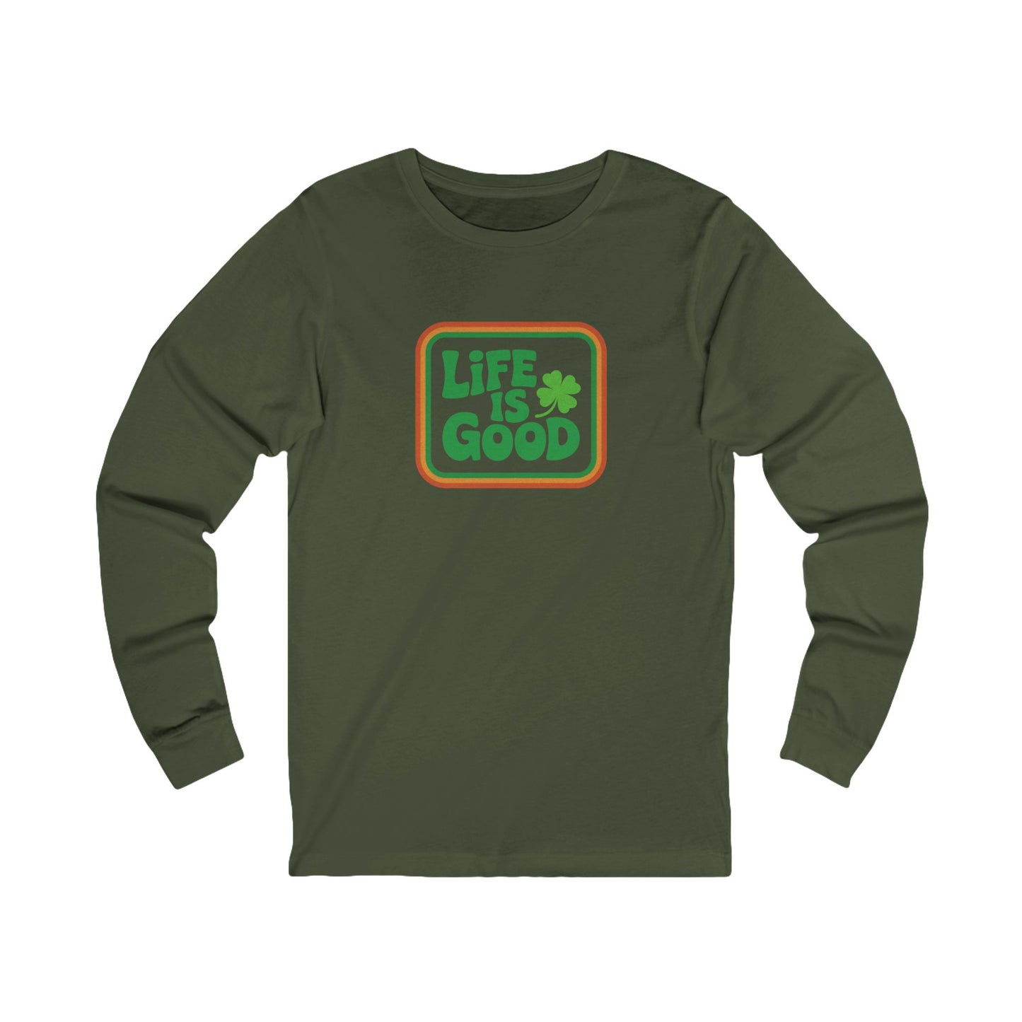 Life Is Good, Shamrock Style — St. Patrick’s Retro Long Sleeve (Dark)