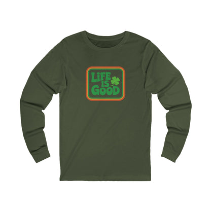 Life Is Good, Shamrock Style — St. Patrick’s Retro Long Sleeve (Dark)
