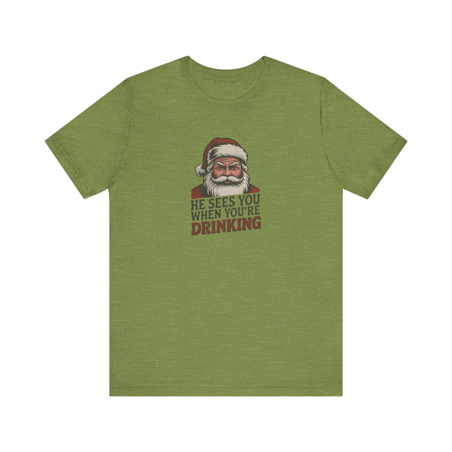 He Sees You When You're Drinking — Judgmental Santa Retro Tee (Light)