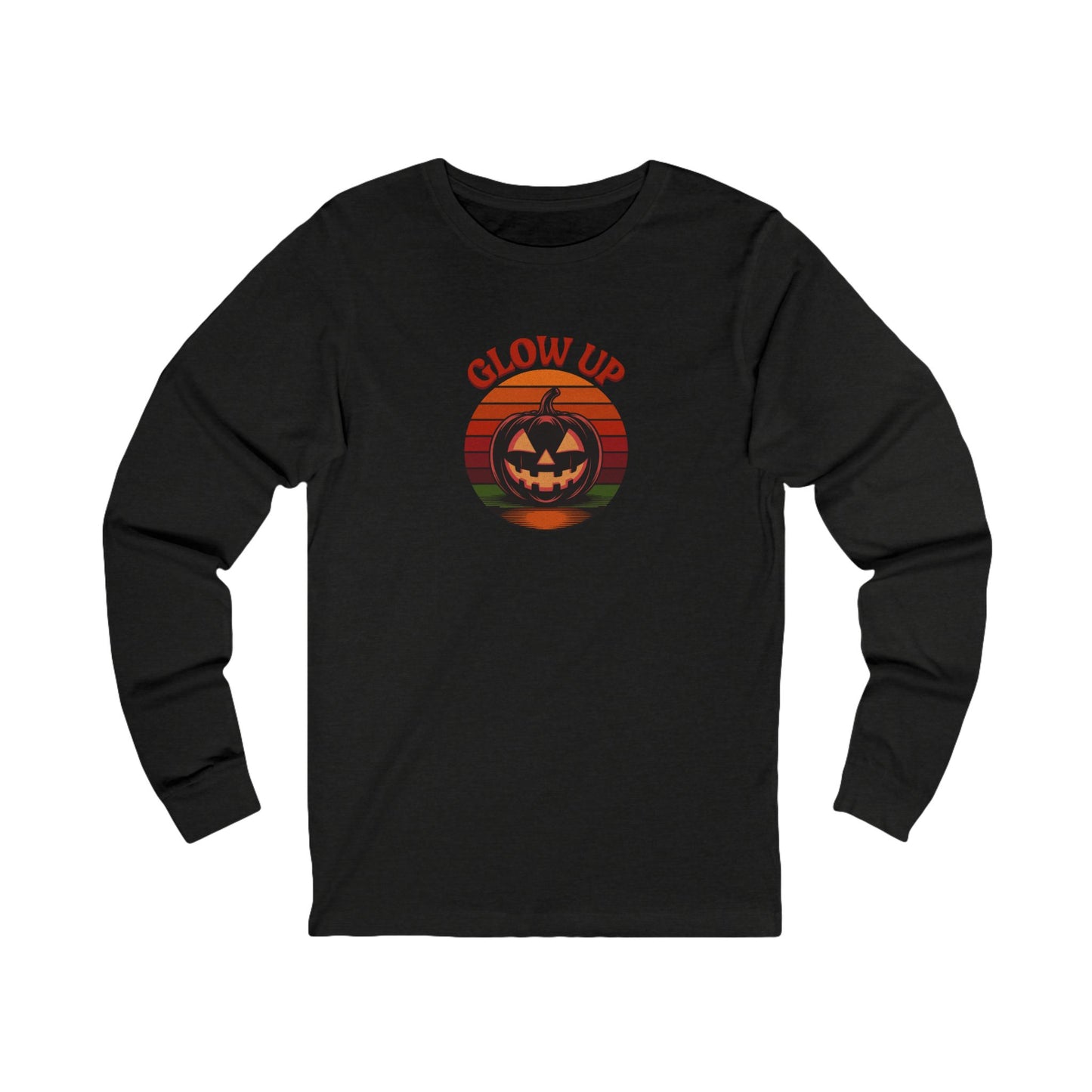 Halloween Glow Up Pumpkin — Retro Autumn Sunset Long Sleeve (Dark)