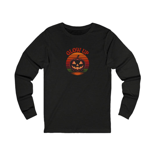Halloween Glow Up Pumpkin — Retro Autumn Sunset Long Sleeve (Dark)