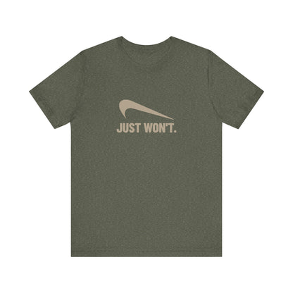 Just Won’t Athletic Parody — Retro Workout Tee (Dark)