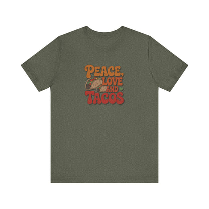 Peace, Love, and Tacos — Retro Foodie Tee (Dark)
