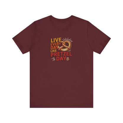Live Every Day Like Pretzel Day — Stanley Hudson Retro Tee (Dark)