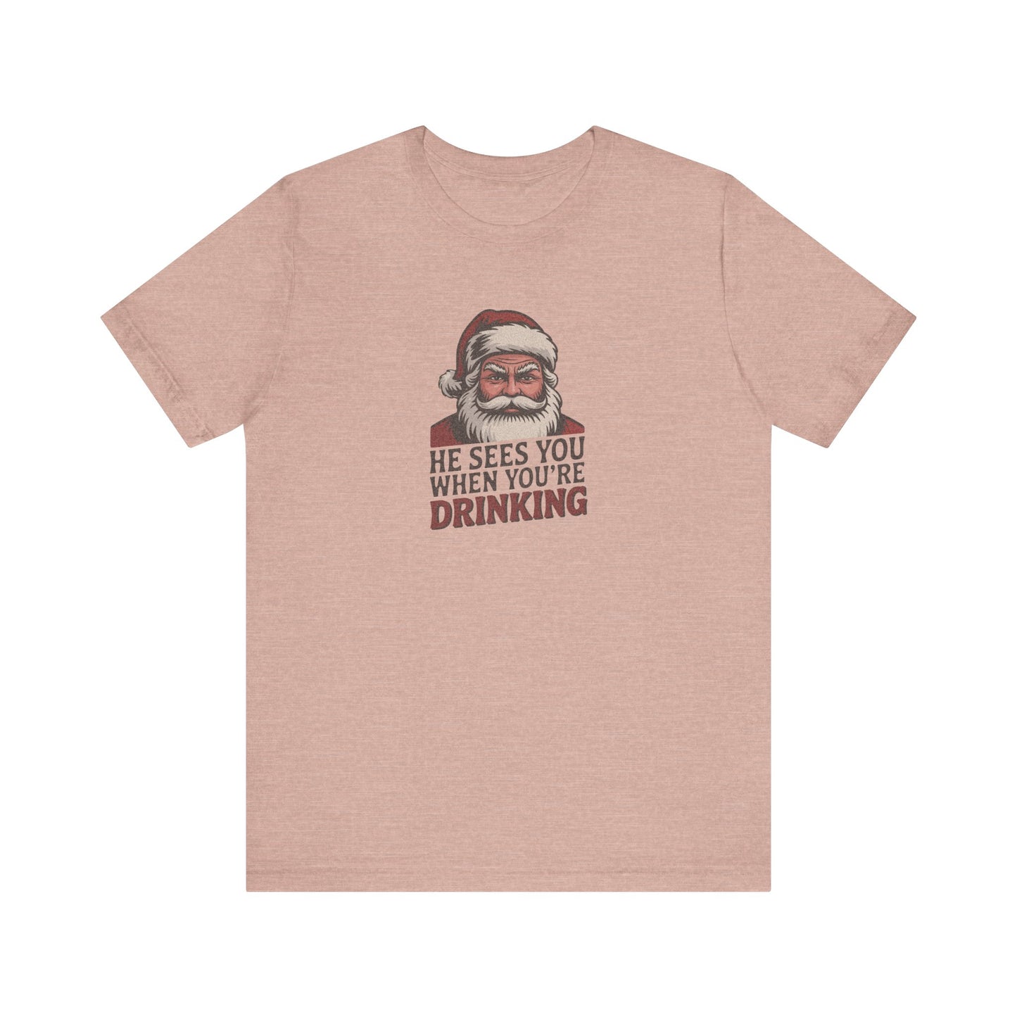 He Sees You When You're Drinking — Judgmental Santa Retro Tee (Light)