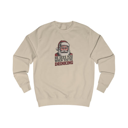 He Sees You When You're Drinking — Judgmental Santa Sweatshirt (Light)
