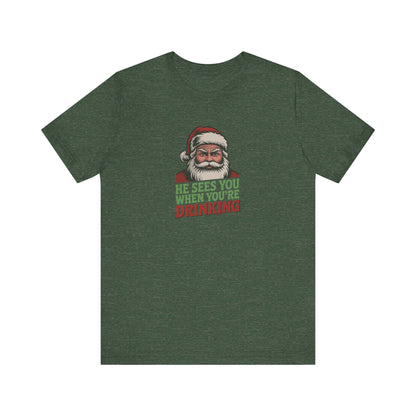 He Sees You When You're Drinking — Judgmental Santa Retro Tee (Dark)