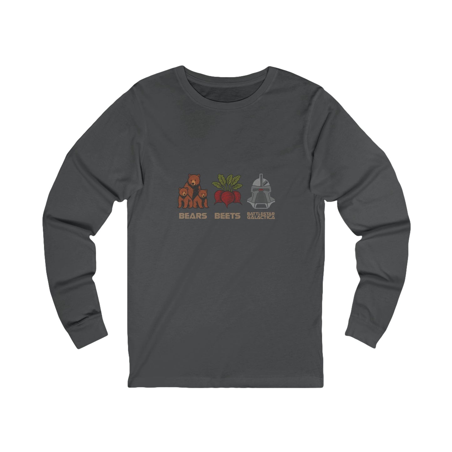 Bears, Beets, Battlestar (Captions) — Retro Long Sleeve (Dark)