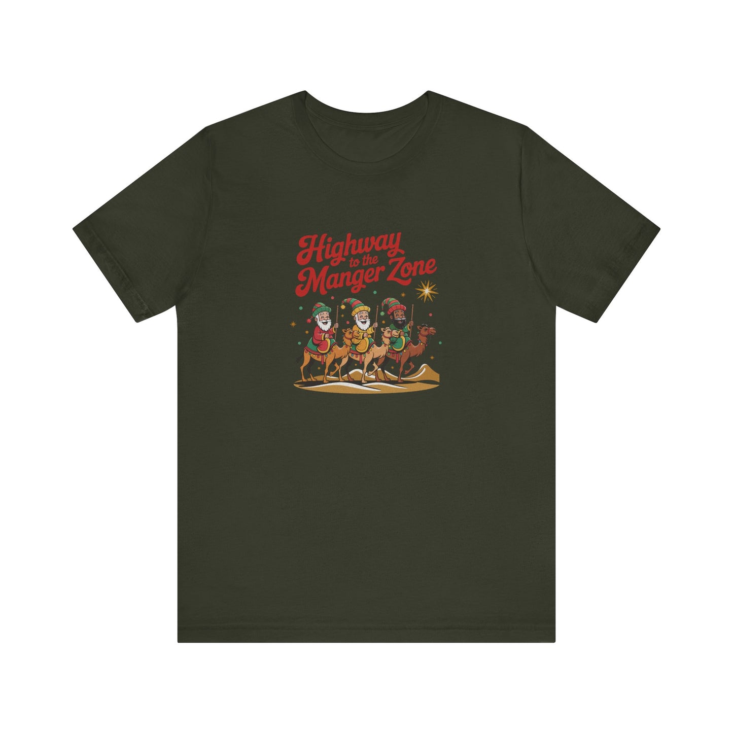 Highway to the Manger Zone — Top Gun-Inspired Christmas Retro Tee (Dark)