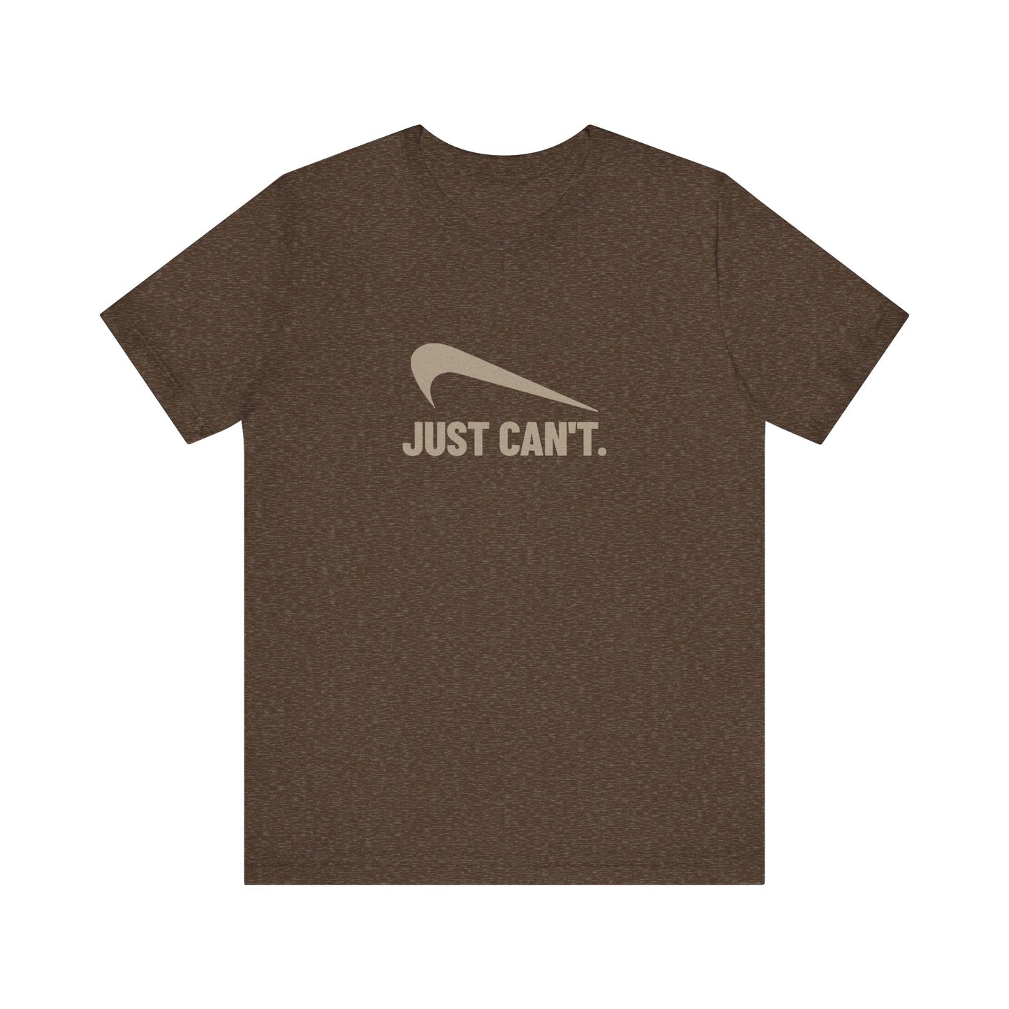 Just Can’t Athletic Parody — Retro Workout Tee (Dark)