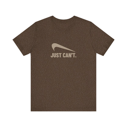 Just Can’t Athletic Parody — Retro Workout Tee (Dark)