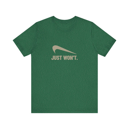 Just Won’t Athletic Parody — Retro Workout Tee (Dark)