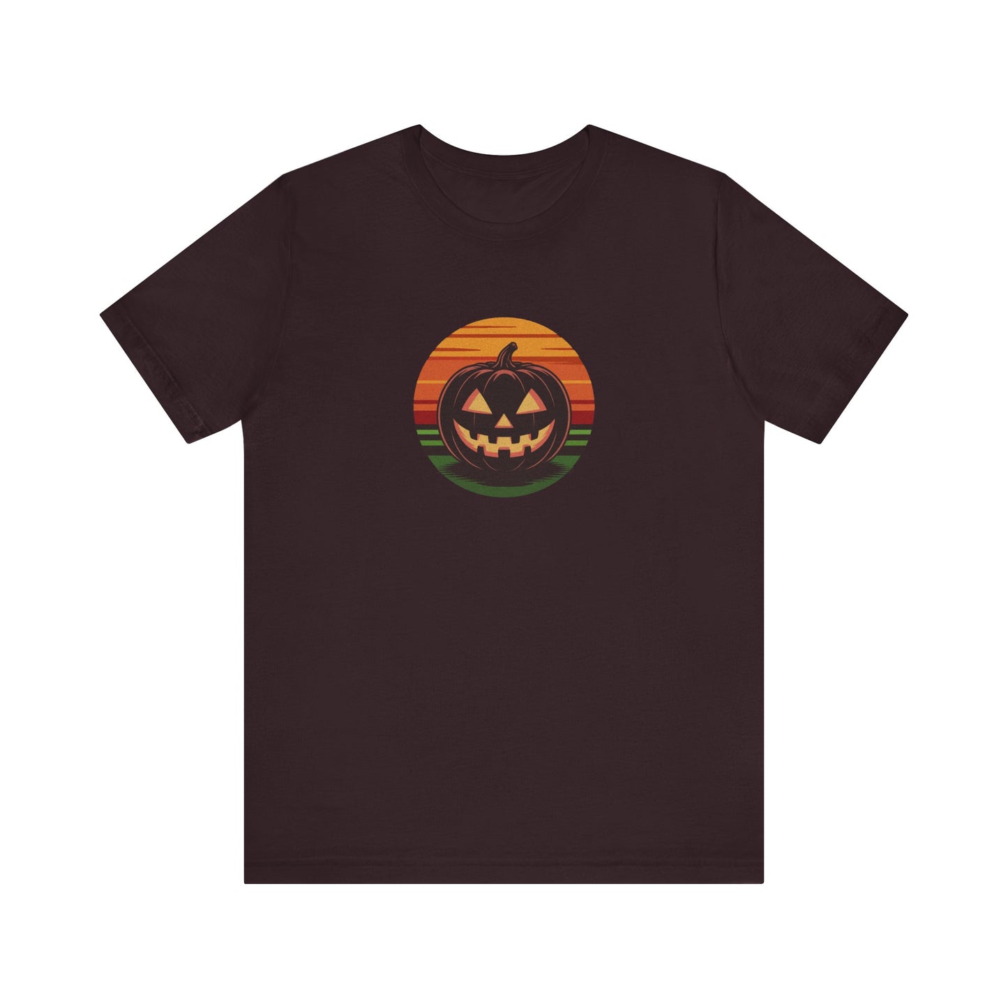Retro Jack: Glowing Classic — Halloween Sunset Tee (Dark)