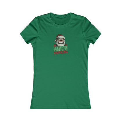 He Sees You When You're Drinking — Judgmental Santa Retro Women's Tee (Dark)