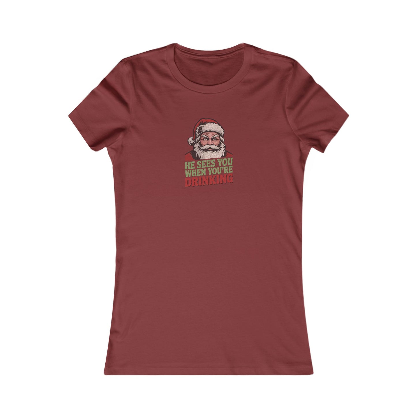 He Sees You When You're Drinking — Judgmental Santa Retro Women's Tee (Dark)