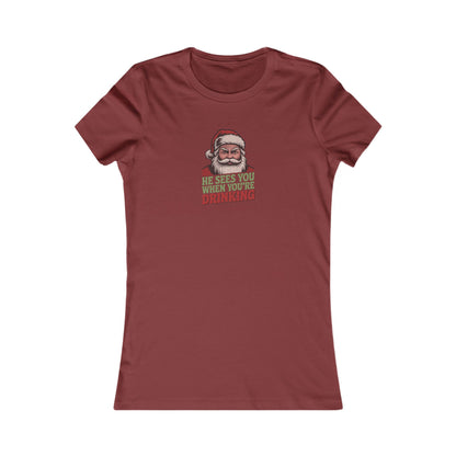 He Sees You When You're Drinking — Judgmental Santa Retro Women's Tee (Dark)