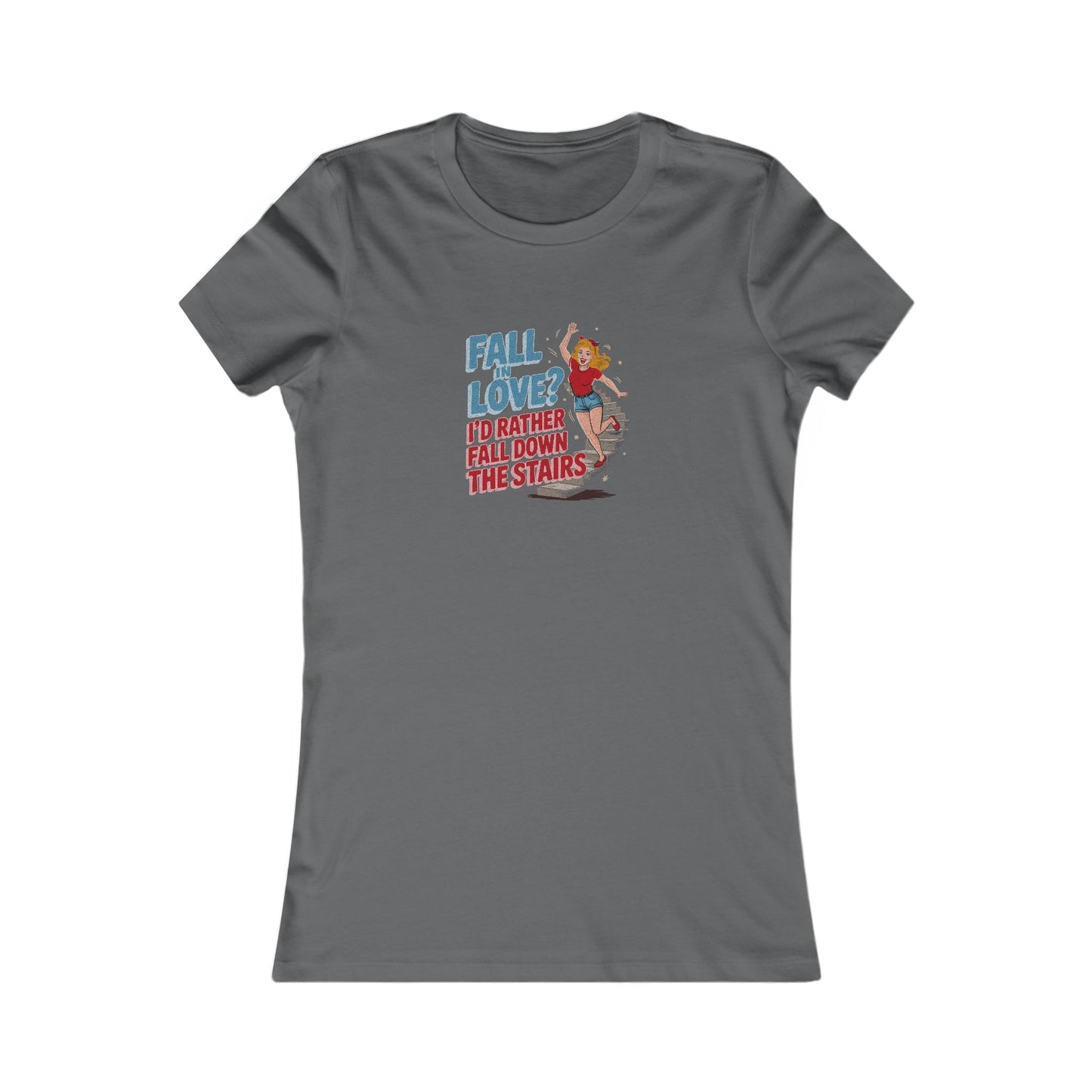 Fall in Love? I'd Rather Fall Down the Stairs — Retro Women's Tee (Dark)