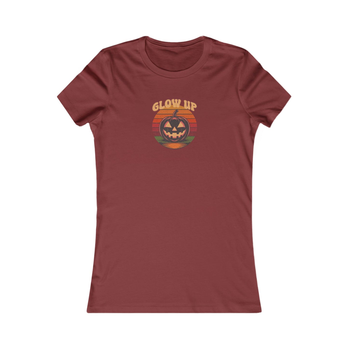 Halloween Glow Up Pumpkin — Retro Autumn Sunset Women's Tee (Dark)