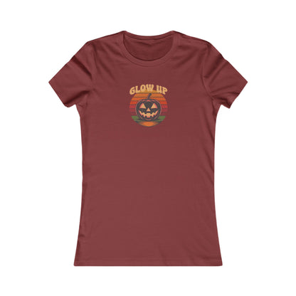 Halloween Glow Up Pumpkin — Retro Autumn Sunset Women's Tee (Dark)