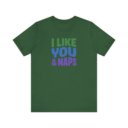 I Like You & Naps (Cool Gradient) — Retro Loungewear Tee (Dark)