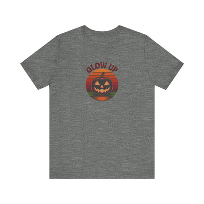Halloween Glow Up Pumpkin — Retro Autumn Sunset Tee (Light)